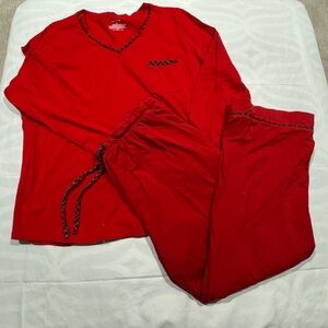Women's Sleep Sense Red w/ Plaid Patterned Trim Sleepwear Set Size Extra Large
